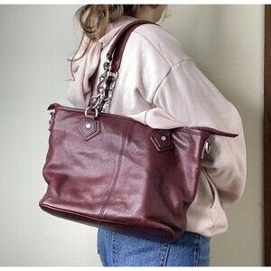 M. London Burgundy Maroon Leather Shoulder Bag Silver Hardware Y2k